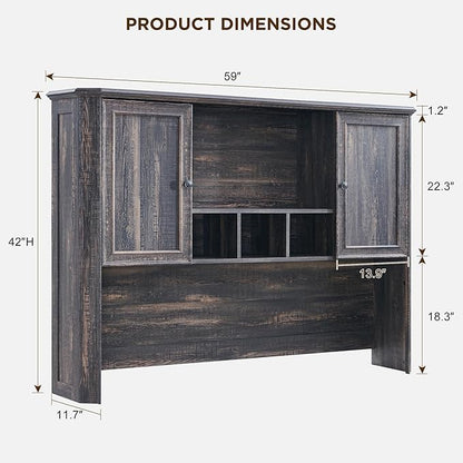 T4TREAM 59" Home Office Desk Hutch with Ample Storage, Only Match VSC Series Farmhouse Desk (Dark Rustic Oak)