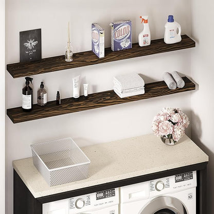 Howizz 60'' Pine Wood Floating Shelf for Wall - Rustic Wall Mounted Wooden Shelf for Stylish Home Décor, Fireplace Mantel 60inch (Dark Brown, 60x8x2) - 1pcs