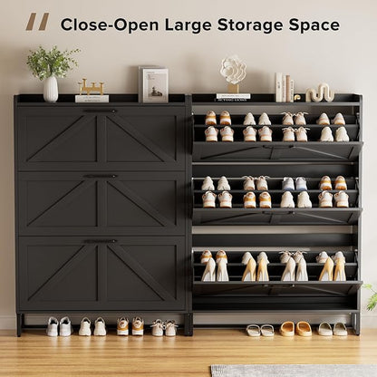 EOYUTLLY Shoe Cabinet Storage for Entryway, Narrow Shoe Rack with 3 Flip Drawers, Freestanding Hidden Shoe Rack Storage Organizer, Slim Shoe Cabinet White with Metal Legs