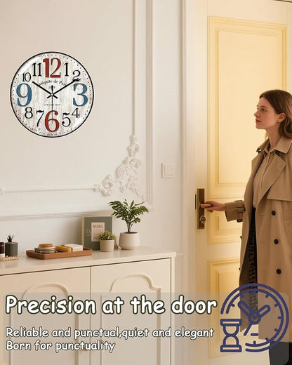 Decorative Wall Clocks Batterys Operated, Retro Wall Clock with Glass Dial, 12-Inch Dial with Roman Numerals, Silent and No Ticking, Suitable for Living Room, Bedroom, Dining Area, Workspace