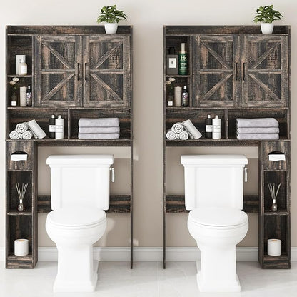 Over The Toilet Storage Cabinet, Farmhouse Storage Cabinet Over Toilet with 2 Barn Doors & Toilet Paper Holder Stand，Home Space-Saving Toilet Rack, for Bathroom, Restroom, Laundry
