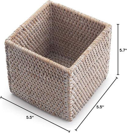 Rattan Tissue Box Cover Square, Hand Woven Wicker Tissue Holder, 5.5 x 5.5 X 5.7 inch, Whitewash
