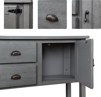 LKTART Solid Wood Farmhouse Console Table Sofa Table with Storage Drawers and Shelves for Storage Entry Hallway Foyer Sofa Side Table(48" Gray)