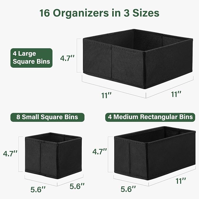 Kootek 16 Pack Drawer Organizer Clothes, Dresser Drawer Organizers for Clothing Fabric Foldable Closet Organizers and Storage Bins for Baby Clothes, Nursery, Underwear, Bras, Socks
