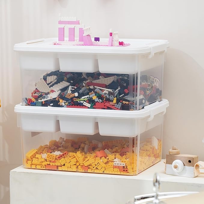 Citylife 17 QT Storage Box with Building Baseplate Lid and Removable Tray Office Organization Kitchen Organization Toy Storage Bead, Tool, Sewing, 2 Packs