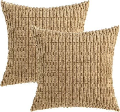 MIULEE Pack of 2 Corduroy Decorative Throw Pillow Covers 20x20 Inch Soft Boho Striped Pillow Covers Modern Farmhouse Home Decor for Sofa Living Room Couch Bed Khaki