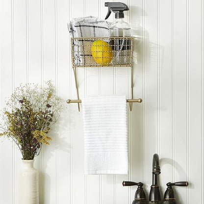 DII Rustic Farmhouse Bathroom Décor, Metal Storage, Small Towel Bar, Gold