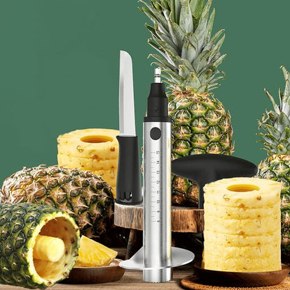 Newness Pineapple Corer with Knife, [Upgraded, Electric & Manual] Stainless Steel Fruit Cutter with Electric Drill Accessory, Pineapple Slicer Core Remover Kitchen Tool with Measure Mark