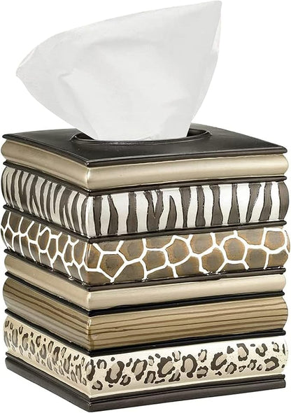 Resin Tissue Box Cover for Modern Home Decor - Minimalist Square Tissue Box Holder for Guest Room, Bedroom, Bathroom, Tabletop & Office - Durable and Aesthetic Tissue Holder, Safari Stripes