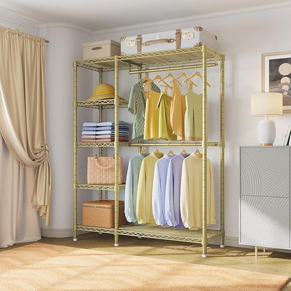 VIPEK V7 Clothes Rack Heavy Duty Max Load 670lbs, Garment Rack with 5 Tiers Adjustable Shelves Portable Closet Metal Sturdy Wardrobe Storage System for Walk-in Closet, Bedroom, Small Space (Gold)