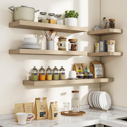 Acovy 40 Inch Floating Shelves, 3D Textured Wood Grain, 40"x9.25"x1.5" Inch Deep Floating Shelves for Wall, Wooden Shelves for Bathroom, Bedroom, Living Room, Vintage White Oak, 1 Piece