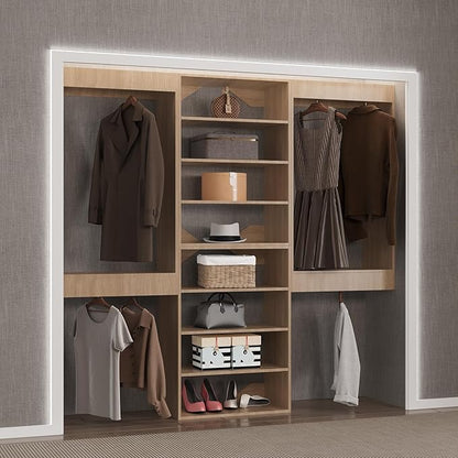 Modular Closet System, 96" Wide Closet Organizer System with Hanging and Towers, Wood Tower Closet Storage for Walk In Closets, Wall Mounted Wardrobe Organizer Kit System, Bedroom, Wood