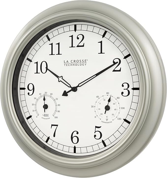 La Crosse Technology WT-3181PL-Q Quartz Time Analog Indoor/Outdoor Wall Clock, 18"