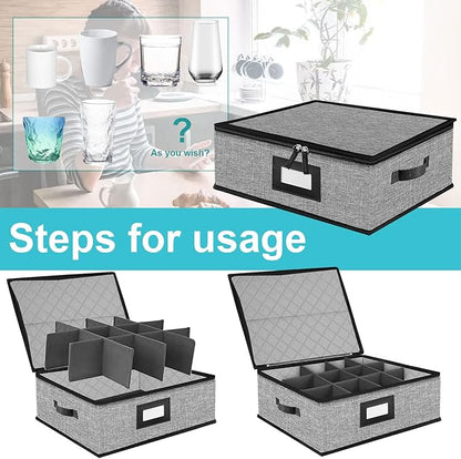 2PACK Quilted Mug Cup Storage Box-China Storage Containers Hard Shell,Cup Storage Containers with Lid for Moving Transport,Kichen Dinnerware Storage