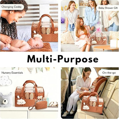 PeraBella Baby Diaper Caddy Organizer, Baby Basket Shower Gift, Portable Changing Table Basket, Postpartum Caddy & Tote Bag Pouch, Newborn Boy & Girl Nursery Essentials Registry, Car Diaper Organizer
