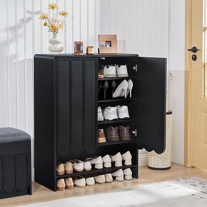 ORRD Shoe Storage Cabinet with Scalloped Doors, 5-Tier Wooden Shoe Cabinet with Adjustable Shelves, Shoes Rack Storage Organizer for Entryway, Hallway, Living Room, Black