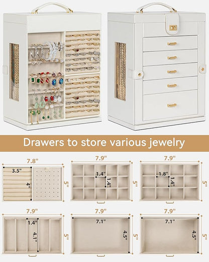 AKOZLIN Jewelry Box 6-Tier Organizer Functional 360° Rotating Jewelry Storage Case for Women Girls Ring Necklace Earring Bracelet Holder with Mirror