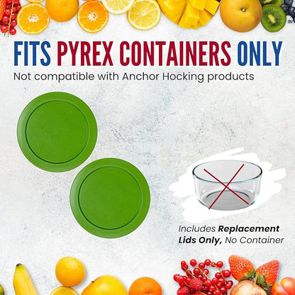 Replacement Lids fits Pyrex 2-Cup Glass Food Storage Container Bowls, 5-Inch Plastic Round Lids Covers for Pyrex 7200-PC, Airtight & Leakproof (2-Pack, Green)