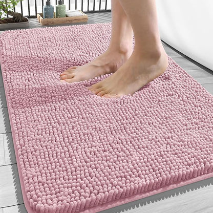 OLANLY Bathroom Rugs 34x21, Extra Soft Absorbent Chenille Bath Rugs, Rubber Backing Quick Dry, Machine Washable Bath Mats for Bathroom Floor, Tub and Shower, Home Decor Accessories, Dusty Rose