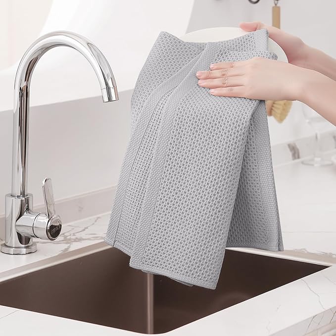 Homaxy 100% Cotton Oversized Waffle Weave Kitchen Dish Towels, Ultra Soft Absorbent Quick Drying Cleaning Towel, 20x28 Inches, 8-Pack, Light Gray