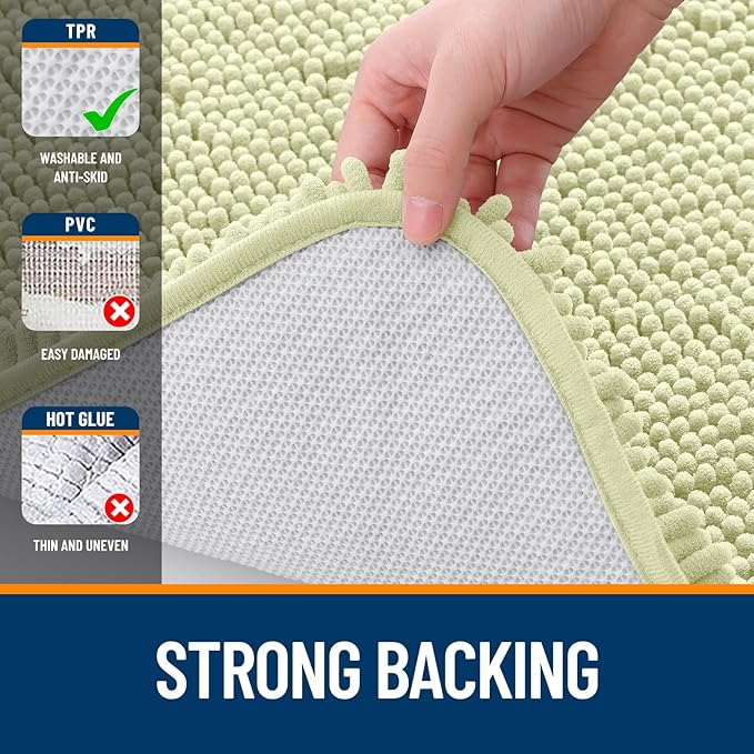 OLANLY Bathroom Runner Rugs 44x24, Soft Absorbent Chenille Bath Rugs, Rubber Backing Quick Dry, Machine Washable Long Bath Mats for Bathroom Floor, Tub and Shower, Home Decor Accessories, Vanilla