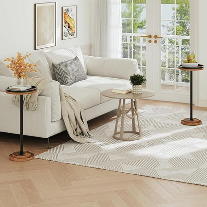HOOBRO Small Round Side Tables, Set of 2, Drink Tables, Coffee Martini Tables with Pedestal Accent for Small Spaces in Living Room, Bedroom, Sofa Couch, Rustic Brown BF168BZP201