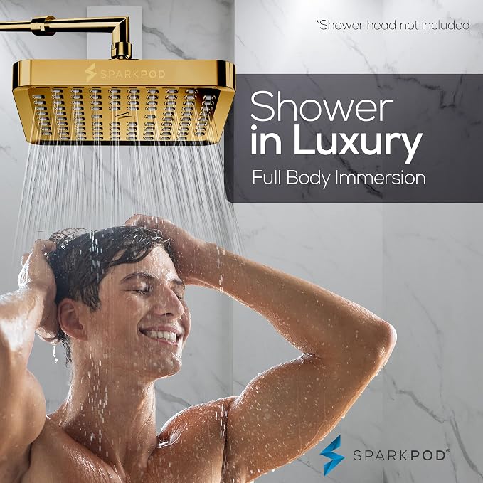 SparkPod Rain Shower Head, 6 Inch Square | High Pressure Shower Heads, 90 Nozzle (Touch-to-Clean), Adjustable Showerhead, No-tool Universal Connection