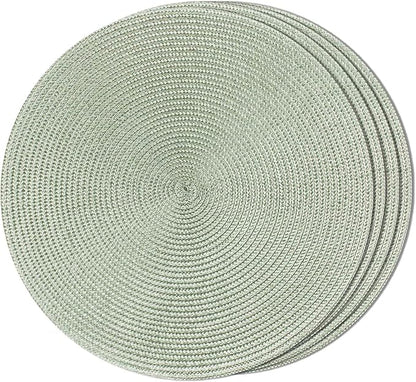 FunWheat Round Braided Placemats Set of 4 Table Mats for Dining Tables Woven Washable Non-Slip Place mats 15inch (Fog Green, 4pcs)