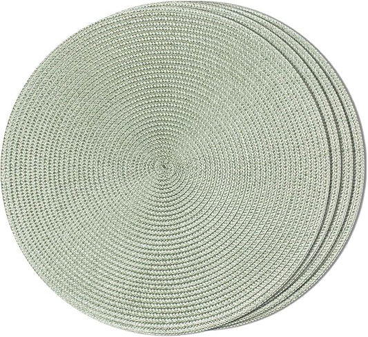 FunWheat Round Braided Placemats Set of 4 Table Mats for Dining Tables Woven Washable Non-Slip Place mats 15inch (Fog Green, 4pcs)