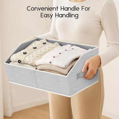 Homsorout Large Closet Organizers and Storage Bins - 10 Pack Trapezoid Storage Baskets for Shelves, Foldable Fabric Baskets with Handles Ideal for Closet, Basket, Wardrobe and Shelf Storage,Light Grey