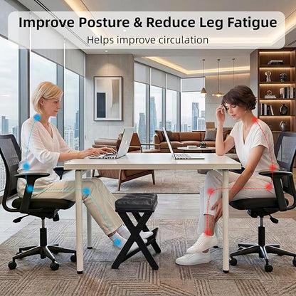 Double Step Foot Stool Under Desk, Wooden Ergonomic Foot Rest with Non-Slip EVA Surface, Office Footstool for Posture Support, Home Office Gaming Desk Foot Rest for Adults-Black