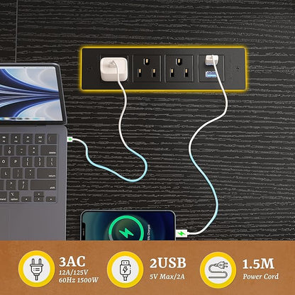 Gaming Desk with Power Outlets & LED Light, Computer Desk with Monitor Stand & 0.95inch Thicker Desktop & Storage Bag, Writing Desk for Home Office, Study, Bedroom, Black