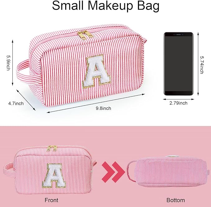 YOOLIFE Birthday Gifts for 6 7 8 9 10 11 12 13 14 15 Year Old Teen Girl - Initial Makeup Bag Letter Toiletry Pouch Cosmetic Case, Personalized Teen Girl Gifts Trendy Stuff Party Favor, Pink D