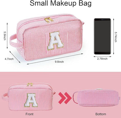 YOOLIFE Birthday Gifts for 6 7 8 9 10 11 12 13 14 15 Year Old Teen Girl - Initial Makeup Bag Letter Toiletry Pouch Cosmetic Case, Personalized Teen Girl Gifts Trendy Stuff Party Favor, Pink D