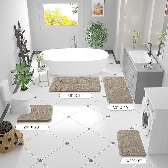 OLANLY Small Bathroom Rugs 24x16, Extra Soft Absorbent Chenille Bath Rugs, Rubber Backing Quick Dry, Machine Washable Bath Mats for Bathroom Floor, Tub and Shower, Home Decor Accessories, Warm Taupe