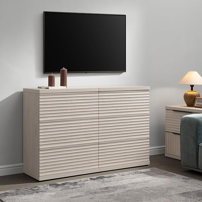 SICOTAS Sideboard Buffet Cabinet with Storage, Mid Century Fluted Credenza Storage Cabinet with 3 Large Drawers, 2-Piece Modern Media Console Coffee Bar Table for Entryway Dining Room Kitchen