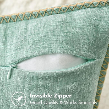 MIULEE Pack of 2 Summer Throw Pillow Covers 16x16 Inch Aqua Green Farmhouse Decorative Pillow Covers with Stitched Edge Soft Chenille Solid Dyed Pillow Covers for Couch Sofa Bed Living Room