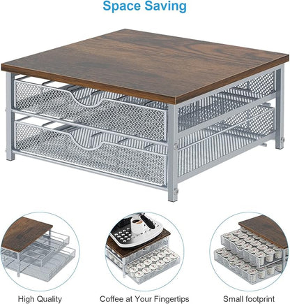 Coffee Pod Holder For Counter, Coffee Pod Drawer for Keurig Pod Storage Drawer Holder, 72 Capacity Pods Storage Organizer for Coffee Pod Storage with Sliding Baskets for Coffee Station, Silver