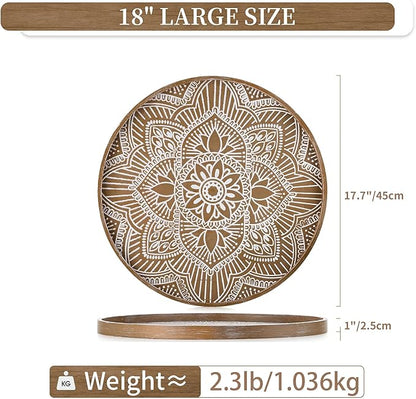 Hanobe Large Round Decorative Tray: Boho Coffee Table Trays Centerpiece for Home Decor - Rusti Brown Farmhouse Serving for Women Kitchen Counter Ottoman