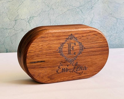 Personalized Women's Jewelry Box - Birth Flower, Wooden Handmade Walnut Organizer, Custom Engraved With Initial Letter and Name