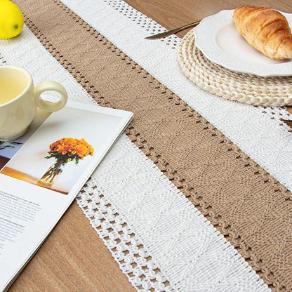 FEXIA Boho Table Runner for Home Coffee Decor 72 Inches Long Farmhouse Rustic Table Runner Macrame Burlap Centerpieces for Tables Decoration for Kitchen Bedroom Decor Bridal Shower (12x72 Inches)