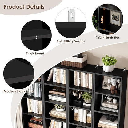 FOTOSOK 2 Pcs 71'' Tall Narrow Bookshelf, 8-Tier Media Tower Rack Set of 2, CD DVD Storage Cabinet with Adjustable Shelves, Tall Narrow Bookcase Skinny Display Bookshelf Slim Shelf, Black