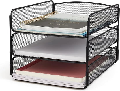Safco Onyx Desk Organizer, 3 Trays, Office and Classroom Mailbox, Paper and Mail Sorter, Steel Mesh, Black