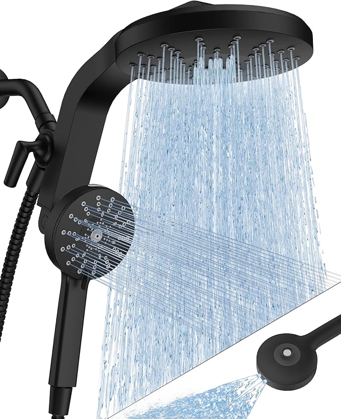 High Pressure Rain Showerhead Combo, 2026 Magnetic Shower Head Set with Detachable 8-Mode Handheld Shower Spray, Adjustable Angle Dual Showerhead System with Built-in Magnetic Docking and Power Jets