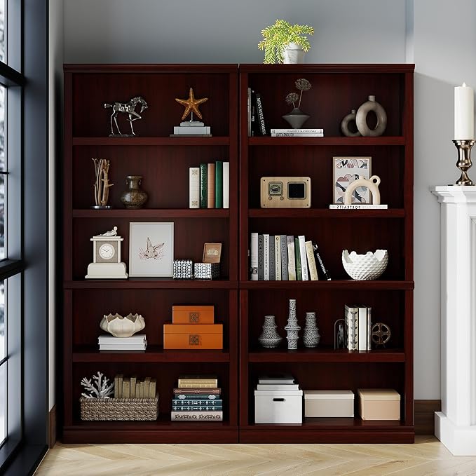 Bookshelf, Open Storage 70 Inch Tall 5 Shelf Bookcase, Floor Standing Bookshelves and Bookcases, Book case for Farmhouse Library Office Bedroom Kids, Mahogany - 5 Tier