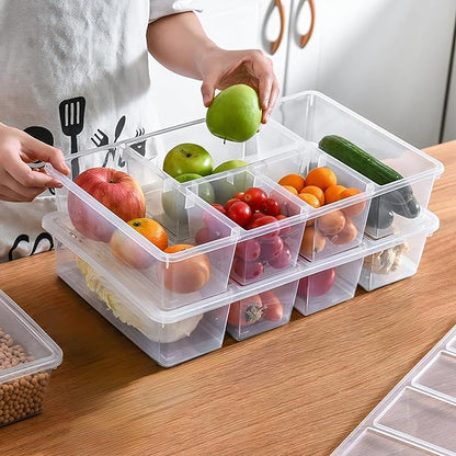 MANO 2 Pack Divided Veggie Tray with Lid - 5 Compartment Clear Snack Containers for Fridge, Stackable Produce Saver Storage for Fruits, Vegetables, Meat & Fish
