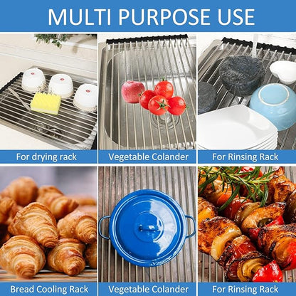 Ahyuan Roll up Dish Drying Rack Over The Sink Kitchen Roll up Sink Drying Rack Portable Dish Drainer Foldable Dish Drying Rack (Warm Gray, 17.8''X11.8'')