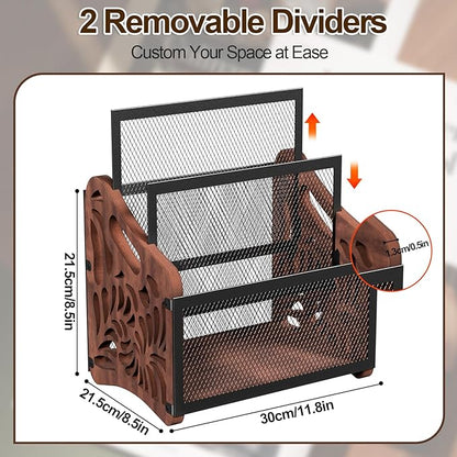 Magazine Holder,3-Compartment Magazine Rack Floor,Wood Magazines File Holder Organizer,Rustic Magazines Storage Basket for Books,Newspapers,Mails,Files