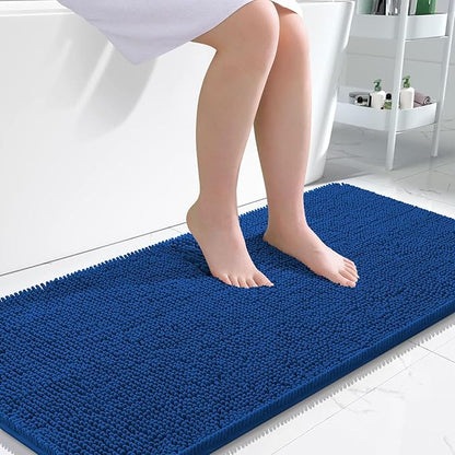 OLANLY Bathroom Runner Rugs 47x24, Soft Absorbent Chenille Bath Rugs, Rubber Backing Quick Dry, Machine Washable Long Bath Mats for Bathroom, Tub and Shower, Home Decor Accessories, Deep Navy Blue