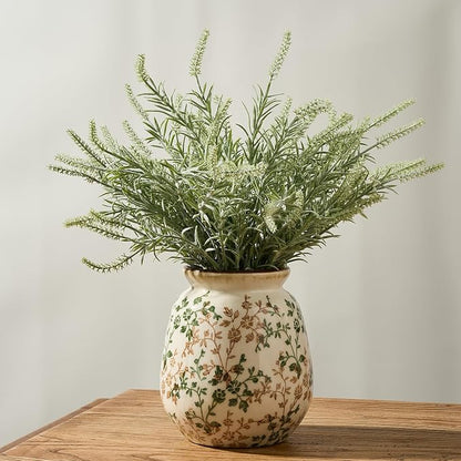 SIDUCAL Ceramic Vintage Pastoral Vase, 7.2 Inch Chinoiserie Floral Vase, Retro Ice Cracked Rustic Farmhouse Vases for Home Decor, Living Room, Bookshelf, Office, Tuscan Decor, Green and Beige